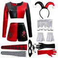 Sexy Jester Clown Costume Women Bodysuit Halloween Circus Black Red – photo 6