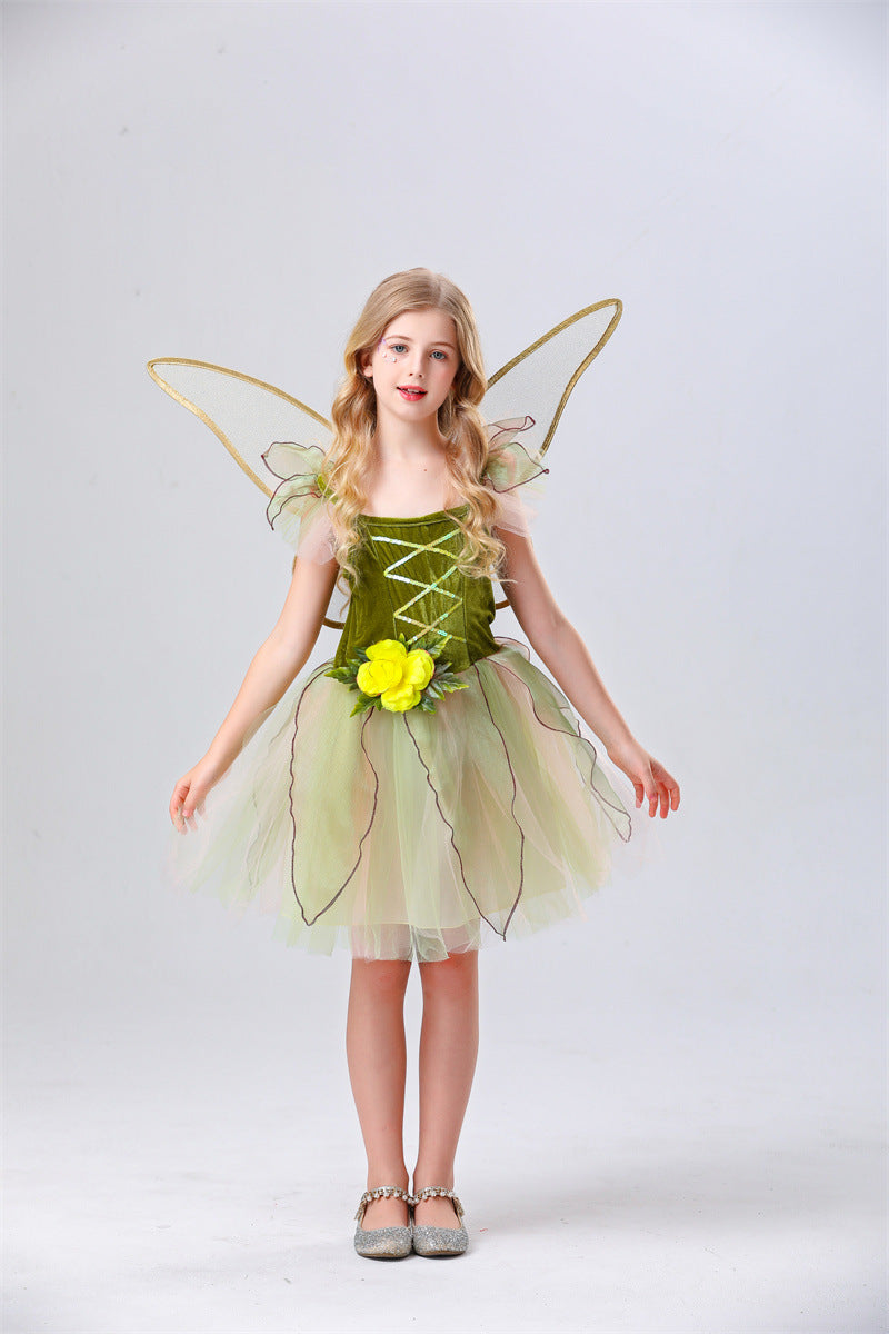 Fairy Princess Elf Tulle Puff Dress for Girls, costume photo 8