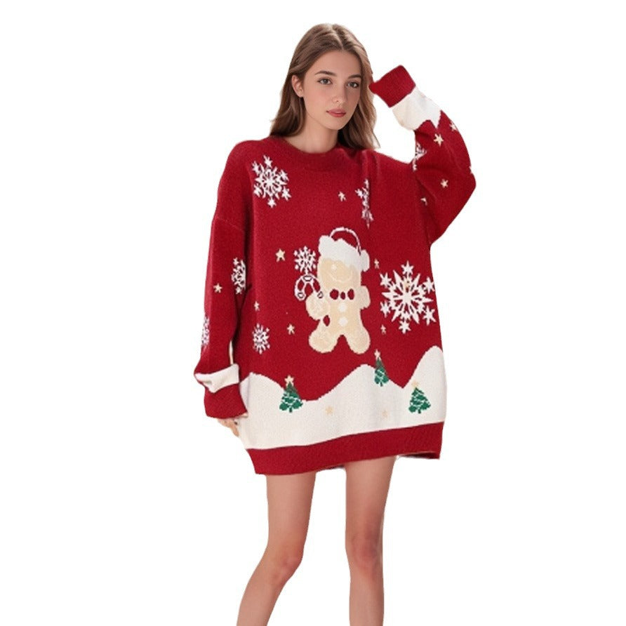 Casual round neck Christmas cute jacquard cartoon Christmas knitted sweater