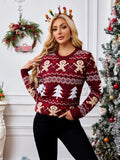 Gingerbread man jacquard long sleeved sweater pullover casual top