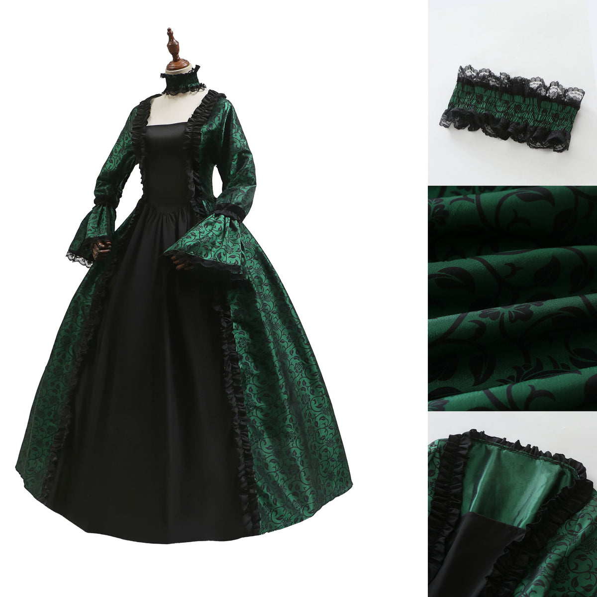 Victorian Costume Women Retro Dress Halloween Cosplay Vintage Gown