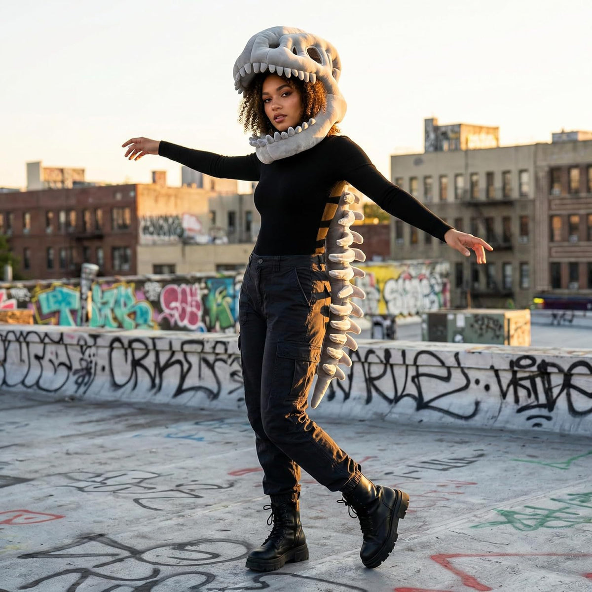 Dinosaur Skeleton T-Rex Hoodie Costume for Adults, costume photo 4