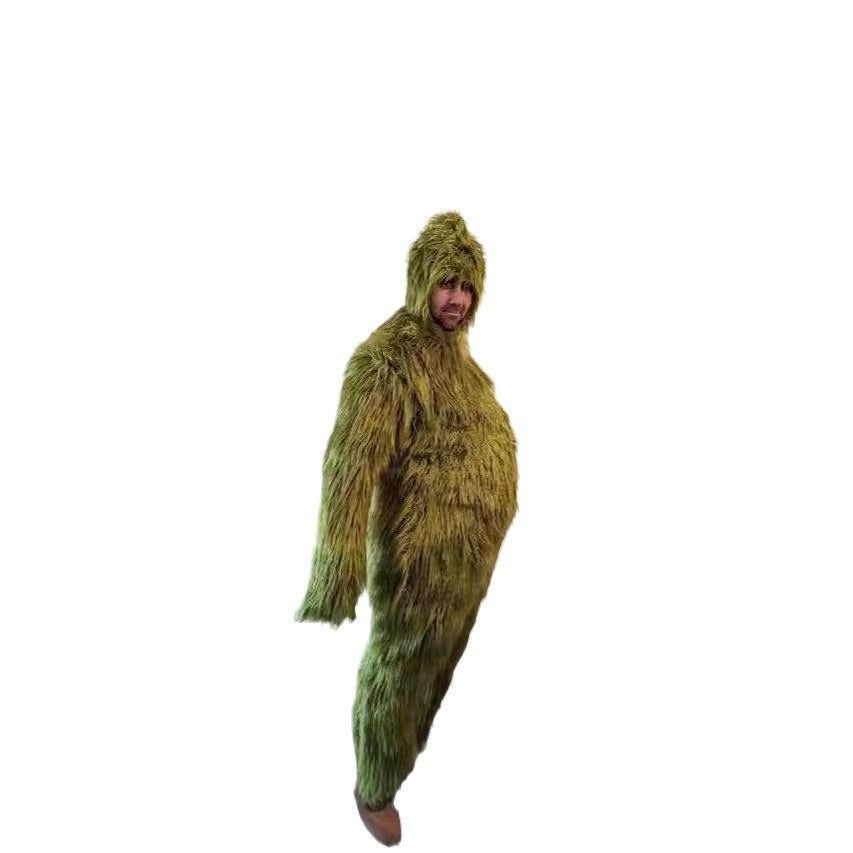 Halloween Green Monster Grinch Cosplay Costume Santa Claus with Furry Pants Outfit Role Play Clothing Wholesale