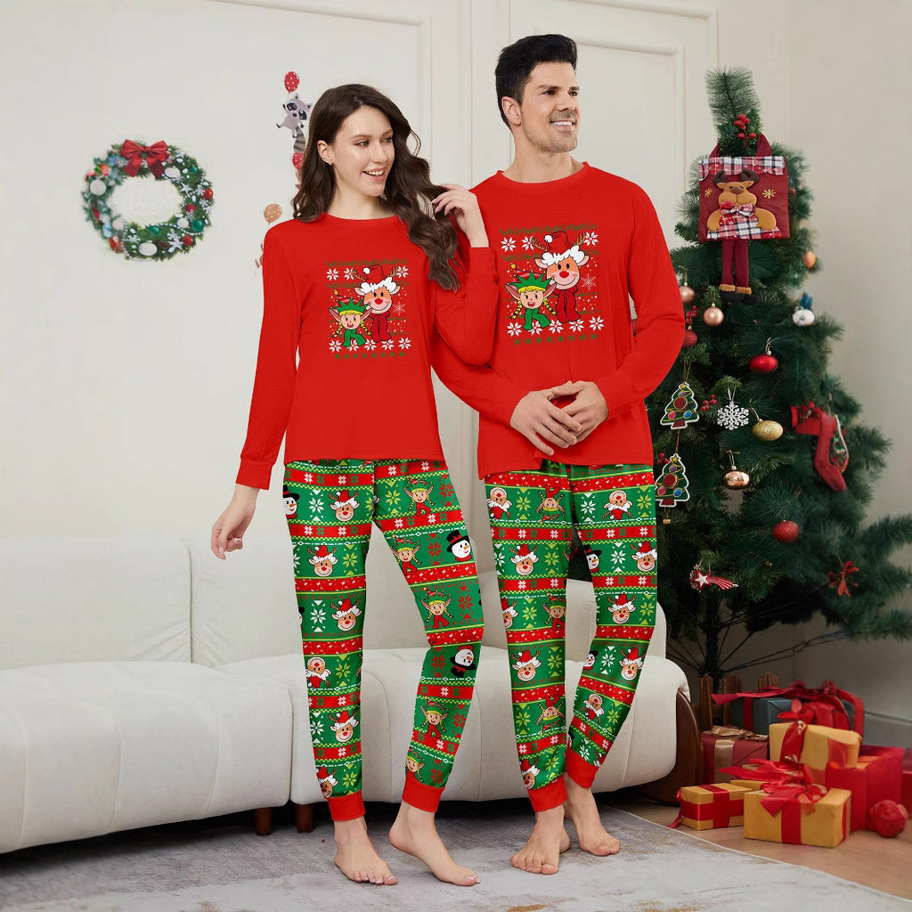 Deer Snowman Stripe Christmas Family Matching Printed Loungewear Pajamas