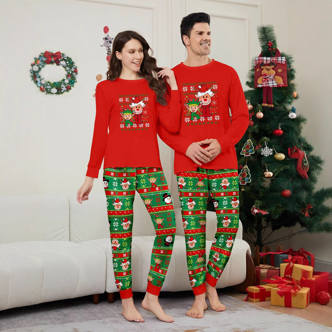 Deer Snowman Stripe Christmas Family Matching Printed Loungewear Pajamas