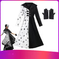 Cruella de Vil Costume Women Black White Dress 101 Dalmatians Halloween Cosplay