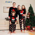 Family Christmas Matching Outfits  Black Pajamas with Reindeer Antler Letter Print and Santa Hat