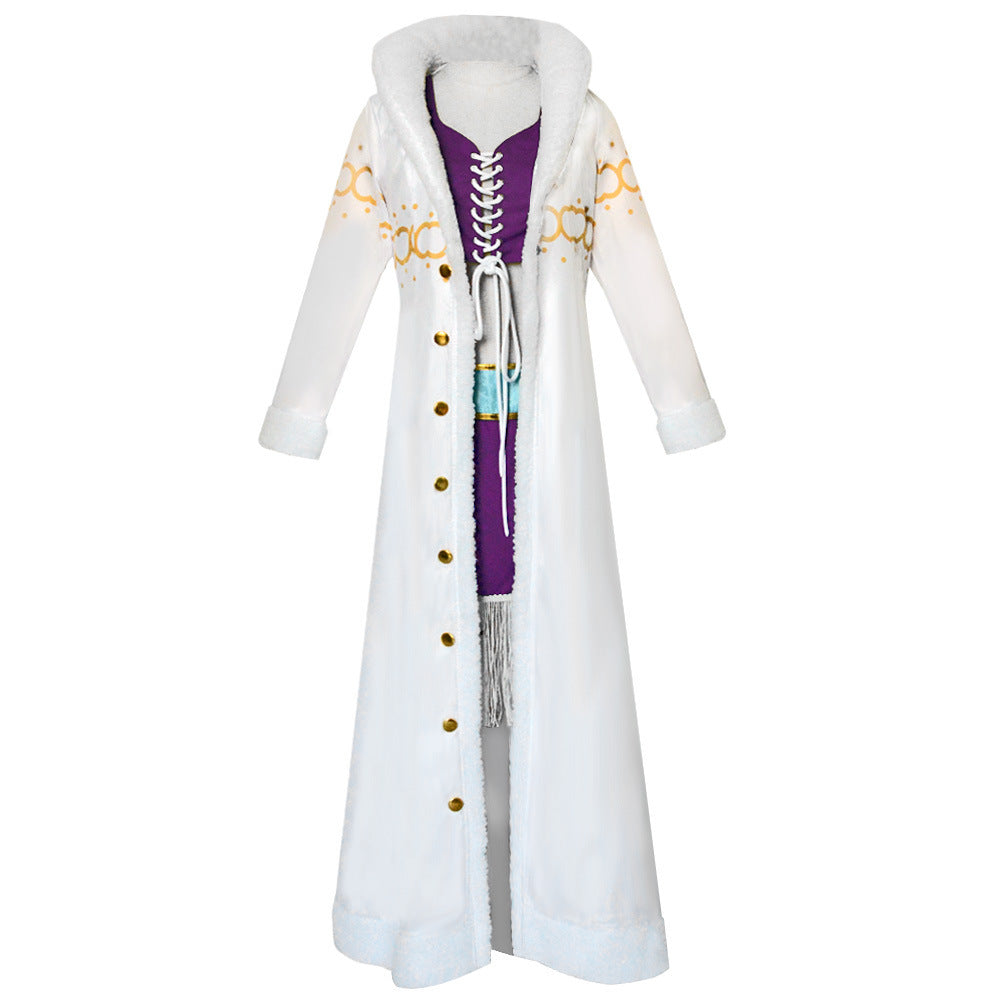 One Piece Nico Robin Cosplay Costume Fur Collar Coat Outfit Adult Halloween