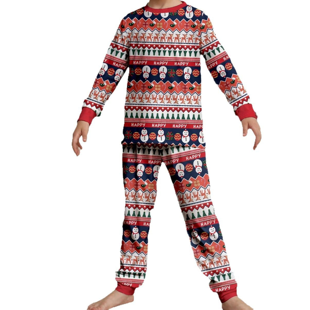 Christmas Family Matching Pajamas Snowman Deer Print Full Floral Home Wear Couple Sleepwear Set
