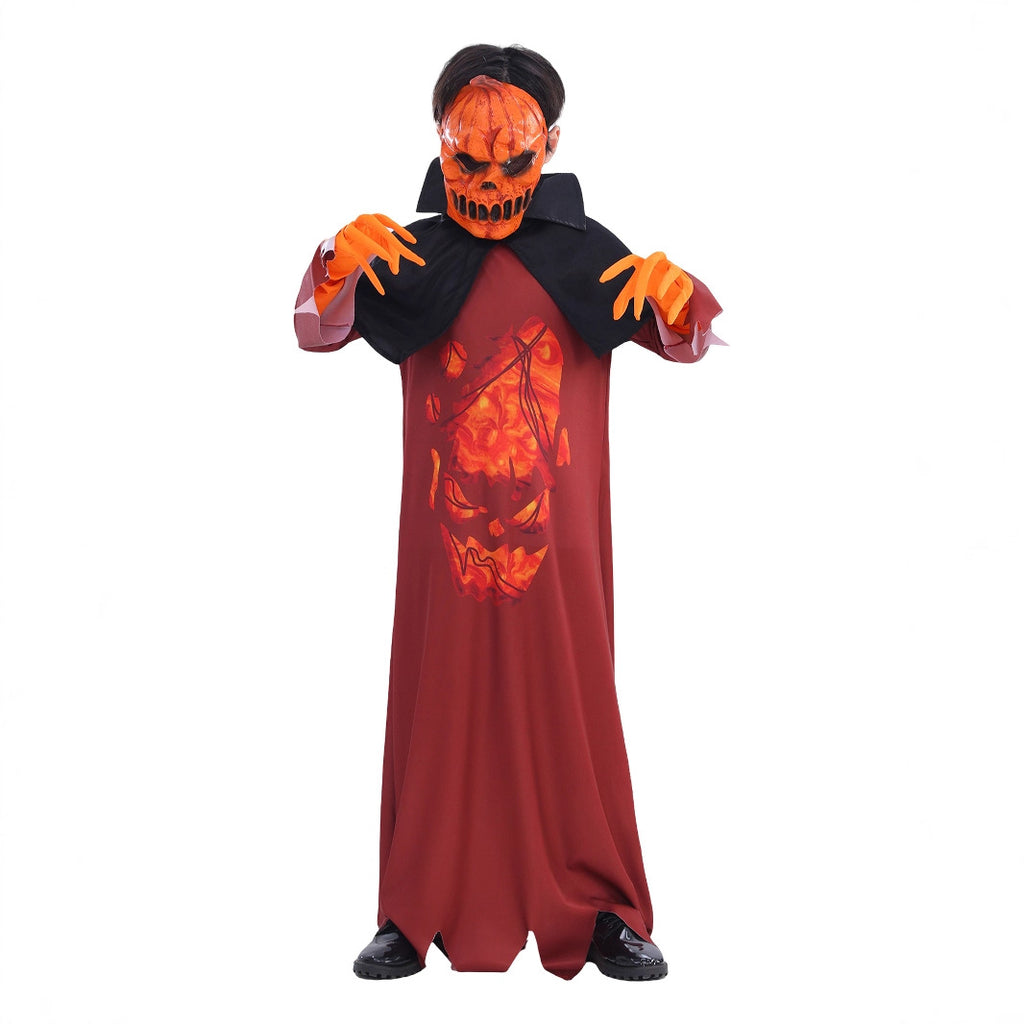 Demon Pumpkin Costume for Kids, front view on a white background