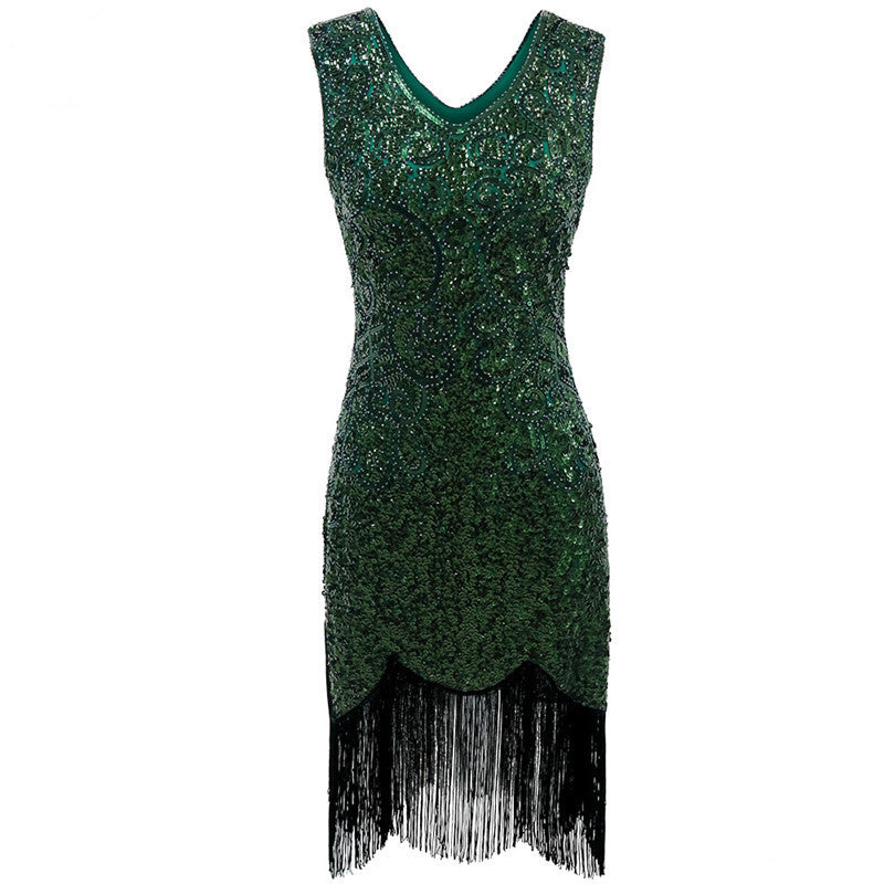 1920s Flapper Gatsby Sequin Fringe Dress for Women, product photo 8 on a white background