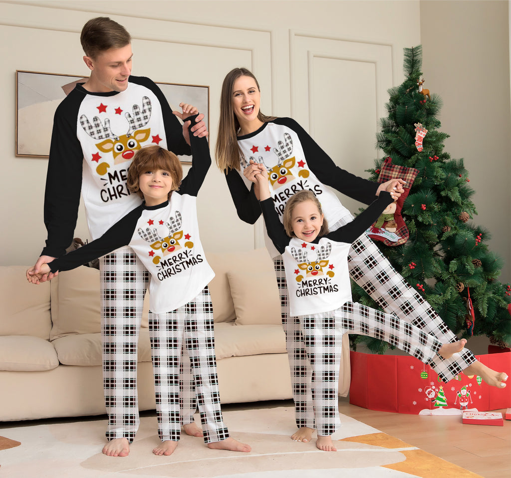 Deer Letter Plaid Christmas Family Matching Printed Home Wear Pajamas