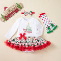 Christmas Children's Clothing Printed Christmas Theme Baby Girl Party Dress 3-Piece Set
