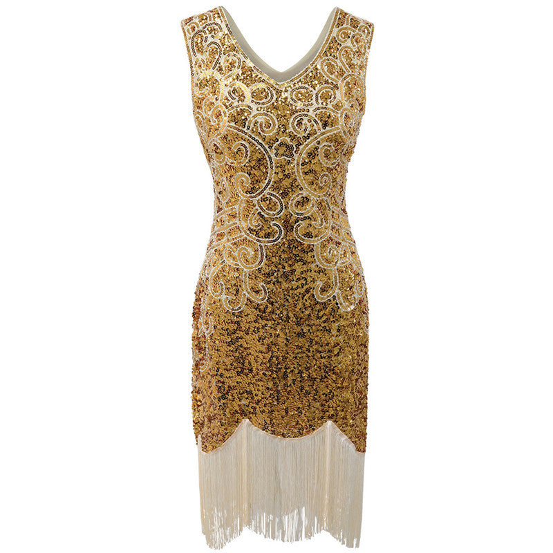 1920s Flapper Gatsby Sequin Fringe Dress for Women, product photo 5 on a white background