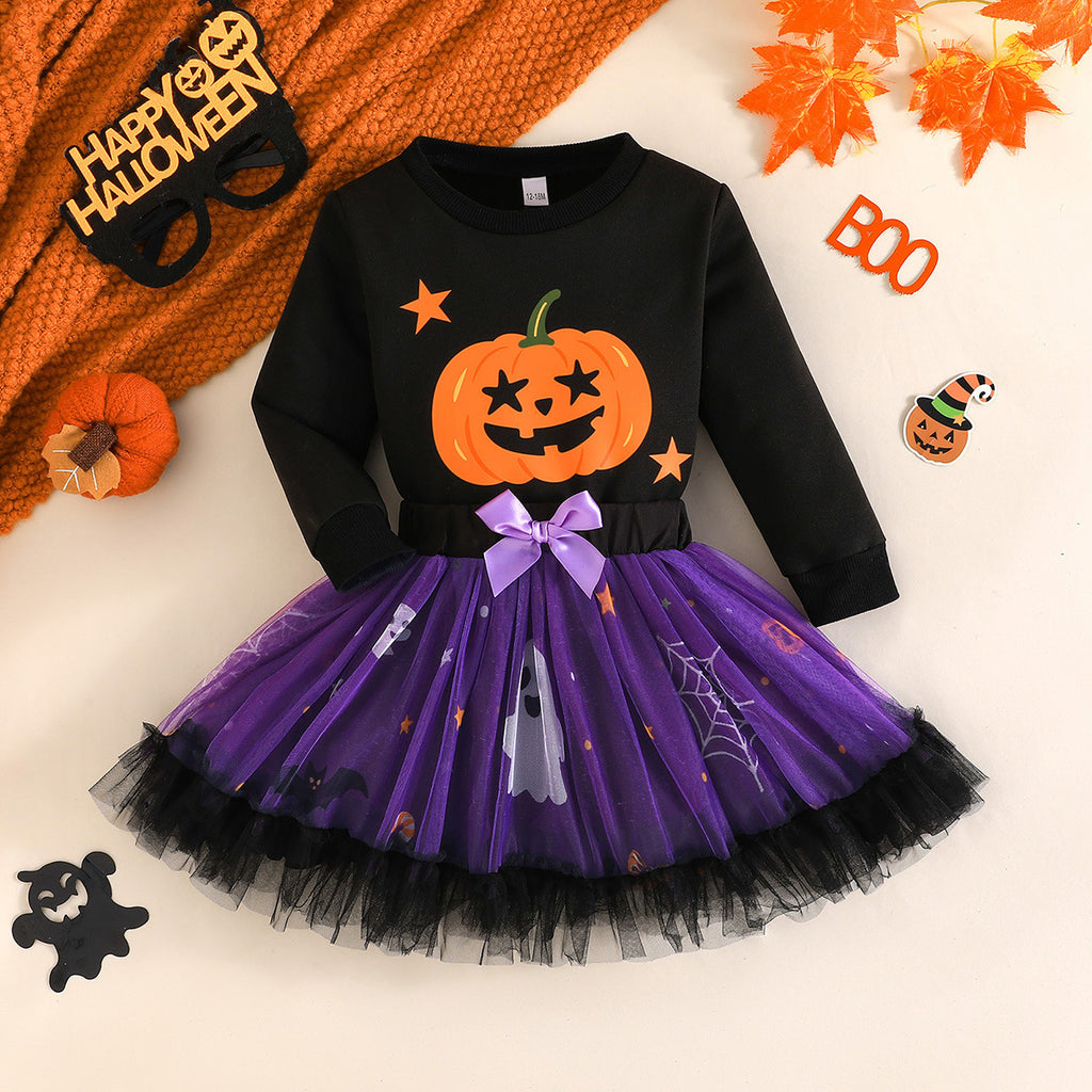 Pumpkin Hoodie Ghost Mesh Skirt Costume for Girls, costume photo 6