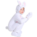 White Rabbit Plush Jumpsuit for Kids, front view on a white background