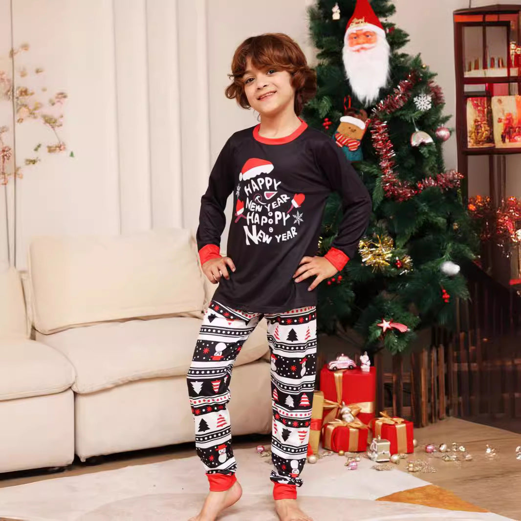 Christmas Family Matching Pajamas, Letter Cartoon Snowflake Print,