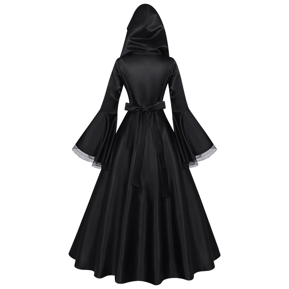 Gothic Medieval Witch Hooded Dress for Women, product photo 3 on a white background