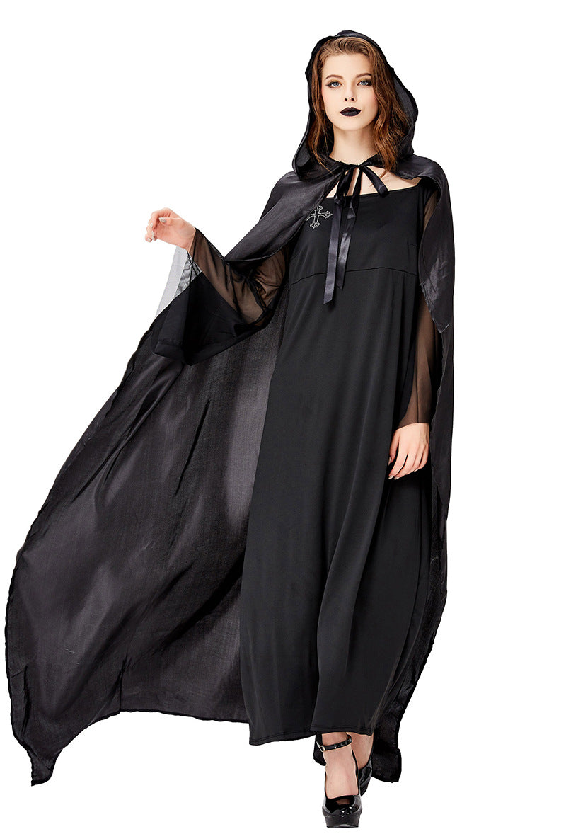 Goddess Witch Devil Vampire Costume for Women, front view on a white background