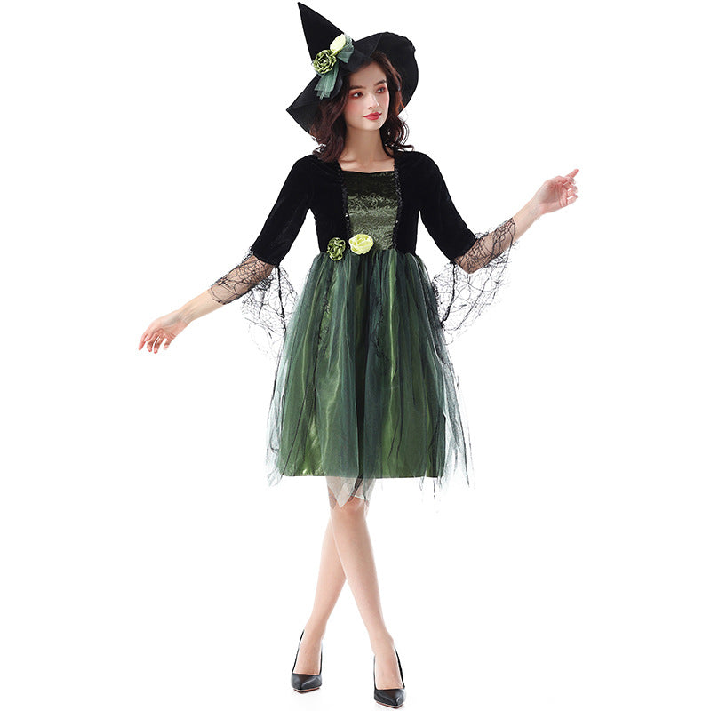 Halloween Costume Party Movie Character Performance Costume Witch Green Elf Dark Spider Witch Tutu Dress