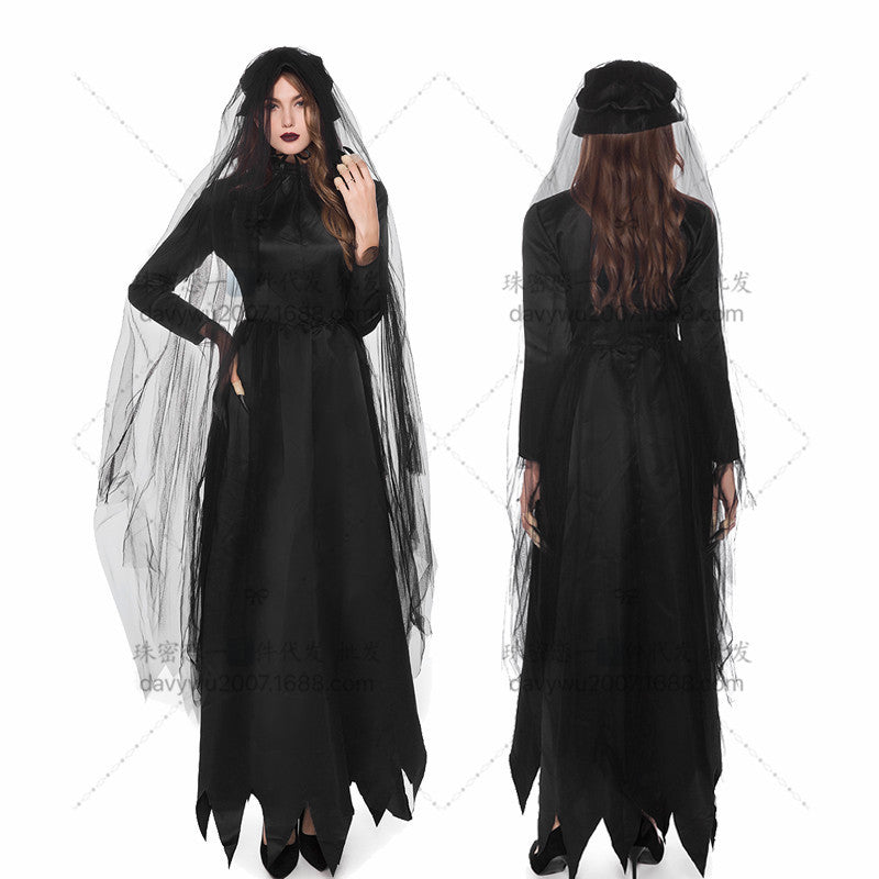 Black Devil Witch Vampire Costume for Women, product photo 2 on a white background