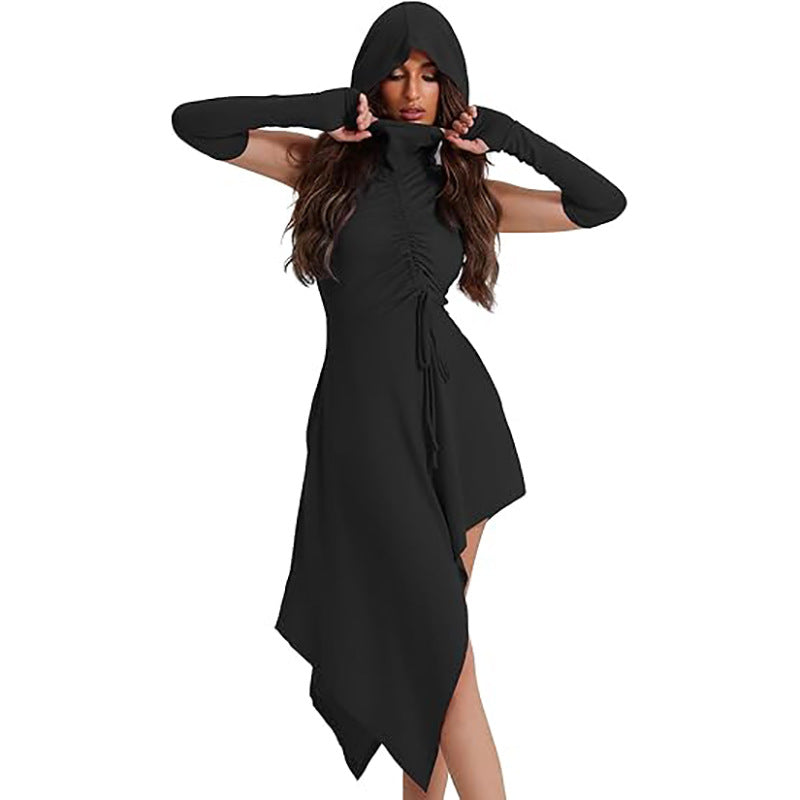 Medieval Hooded Gothic Steampunk Dress for Women, product photo 2 on a white background