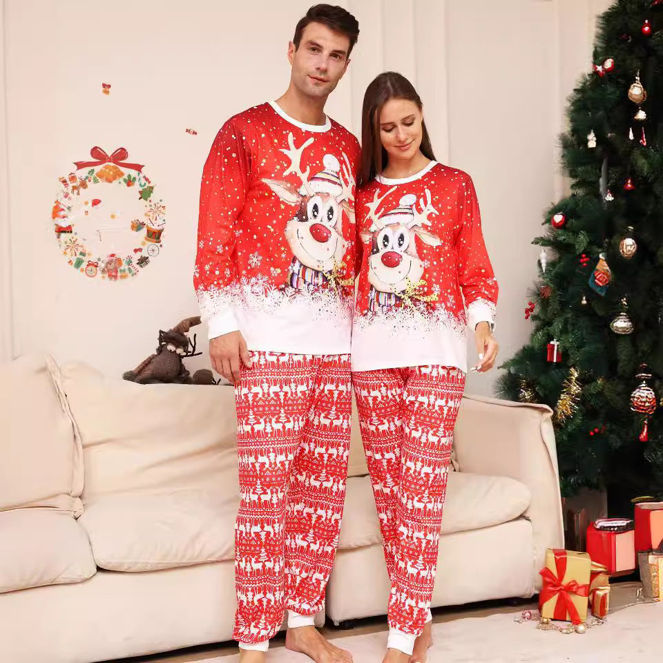 Christmas Cartoon Snowflake Deer Family Matching Pajamas Printed Home Wear Sleepwear
