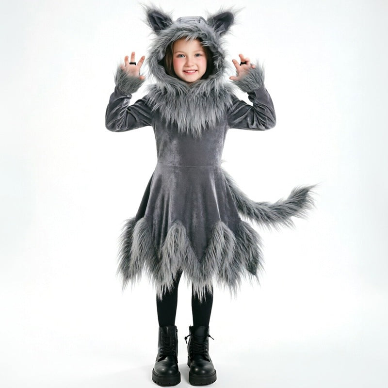 Werewolf Gray Wolf Costume for Kids and Adults, product photo 6 on a white background