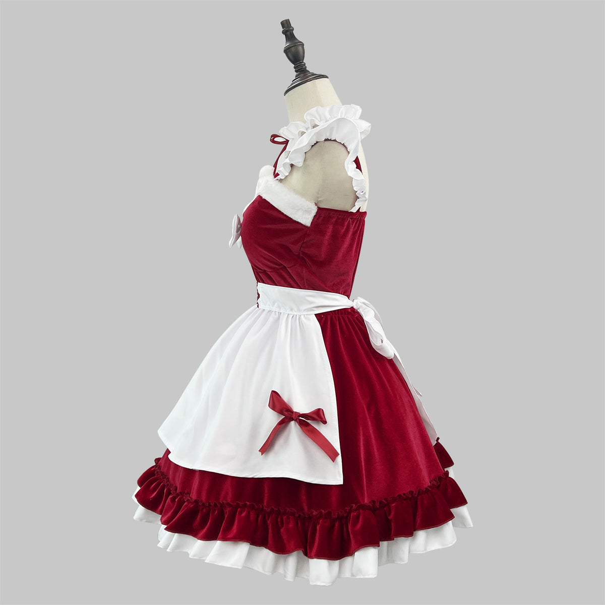 Wine Red Velvet Christmas Costume for Women, costume photo 3