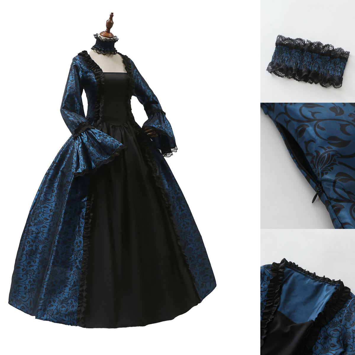 Victorian Costume Women Retro Dress Halloween Cosplay Vintage Gown