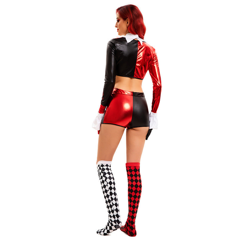 Sexy Jester Clown Costume Women Bodysuit Halloween Circus Black Red – photo 3