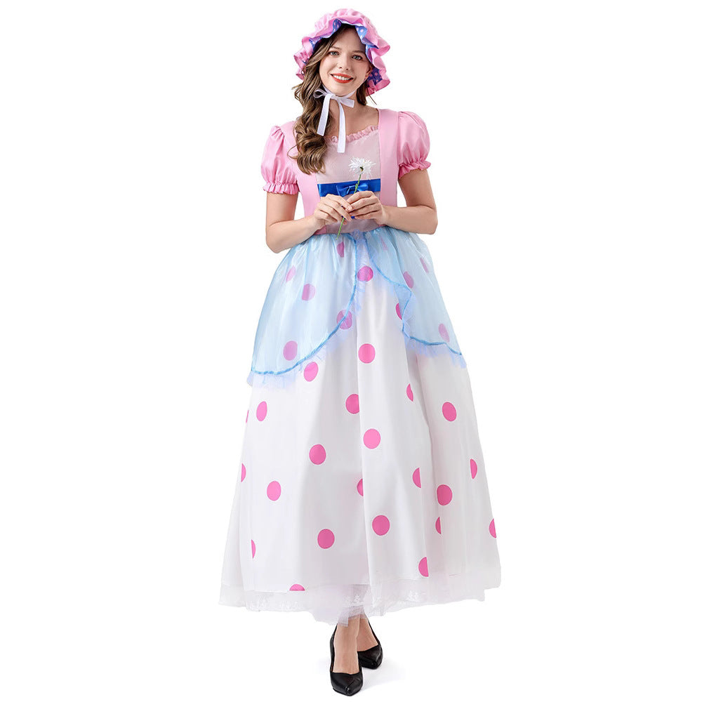 Shepherdess Doll Costume for Women, front view on a white background