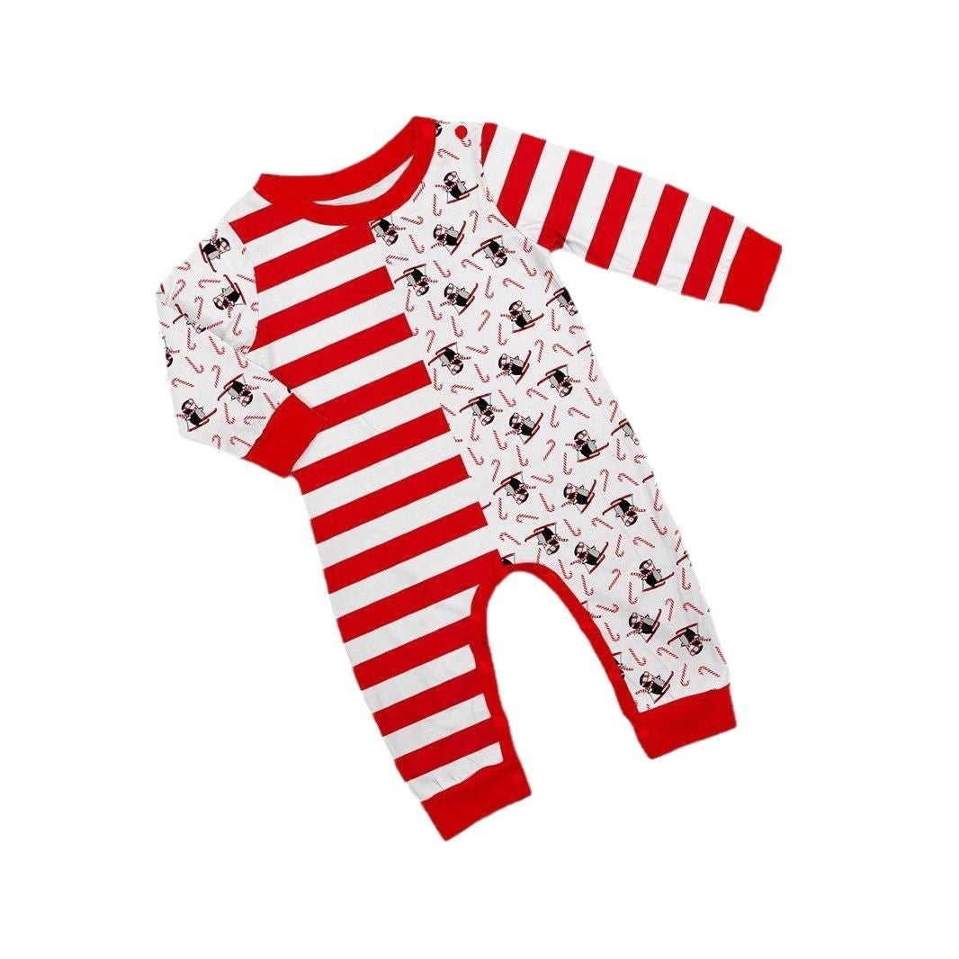 Christmas Penguin Candy Cane Stripe Printed Family Matching Pajamas Sleepwear