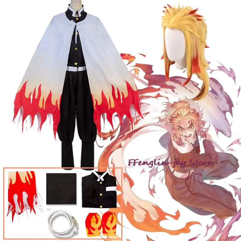 Demon Slayer Rengoku Kyojuro Cosplay Costume Kimono Uniform Adult Halloween