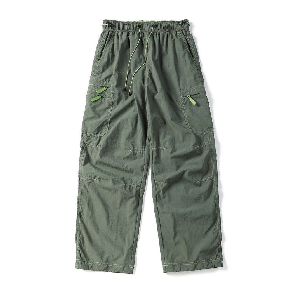 Streetwear Techwear Straight Leg Cargo Pants for Men with Pleated Design Contrast Stitching Multi-Pocket Casual Trousers
