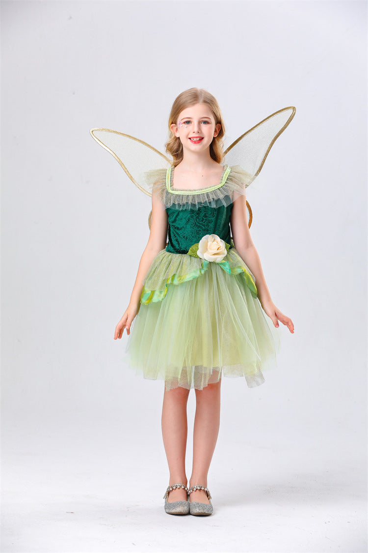 Fairy Princess Elf Tulle Puff Dress for Girls, costume photo 7