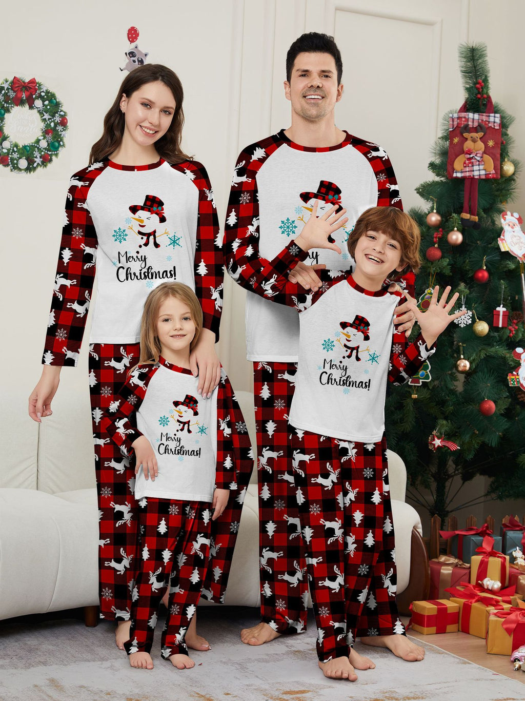 Christmas Snowman Snowflake Letter Printed Pajamas for Family Matching Home Wear