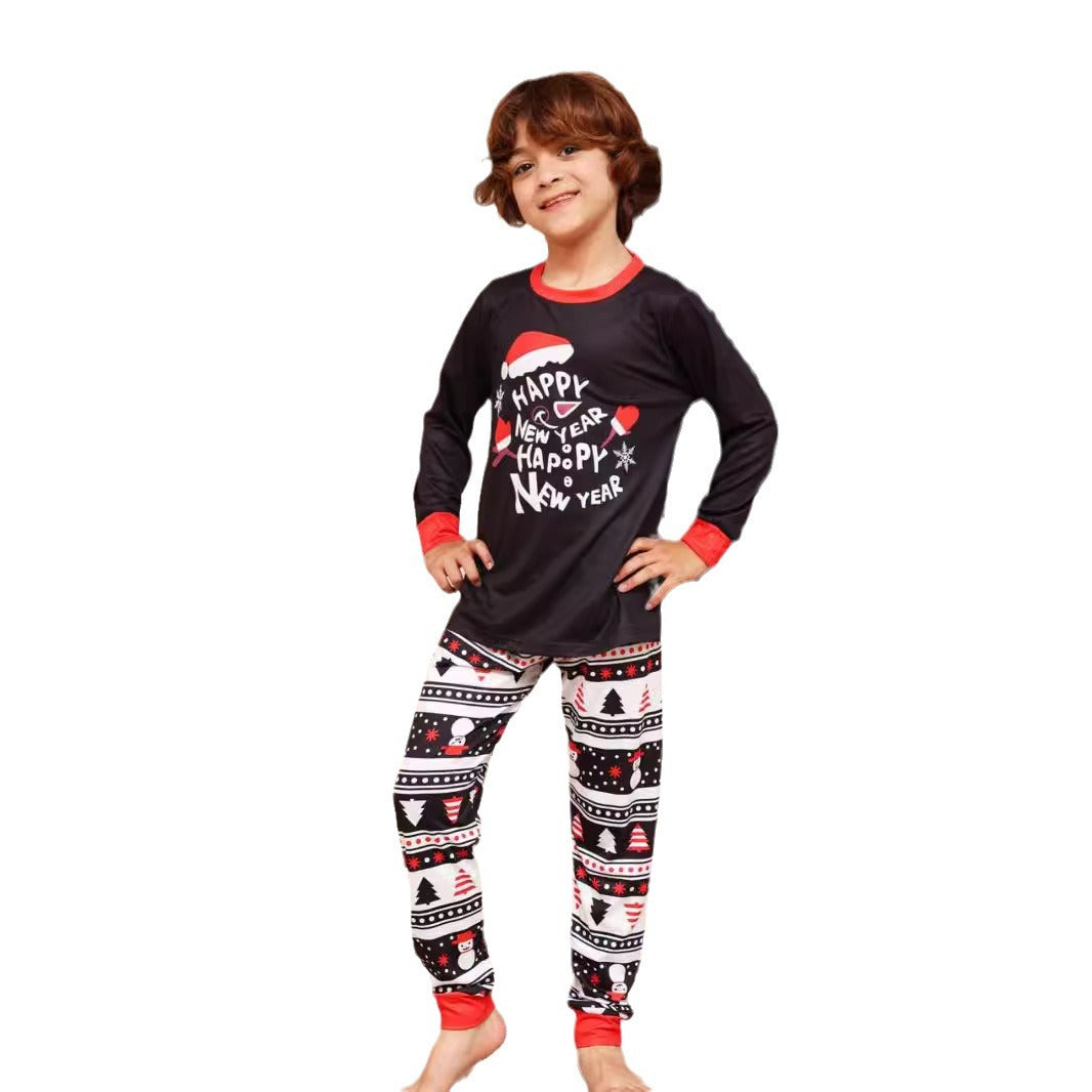 Christmas Family Matching Pajamas, Letter Cartoon Snowflake Print,