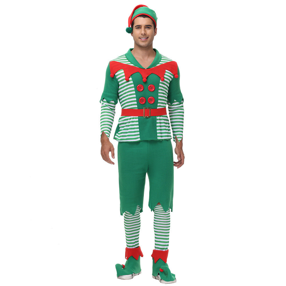 Christmas Elf Costume for Men, front view on a white background