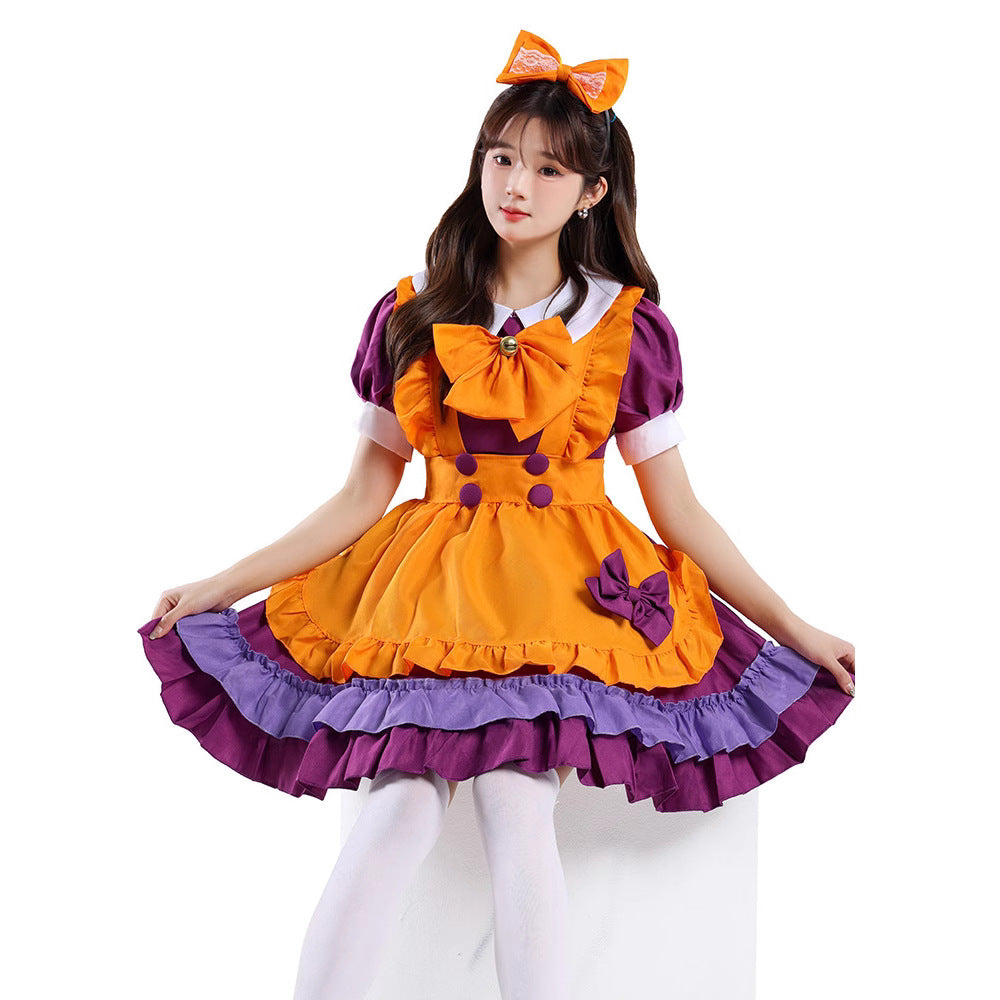 Orange Maid Lolita Costume for Women, front view on a white background