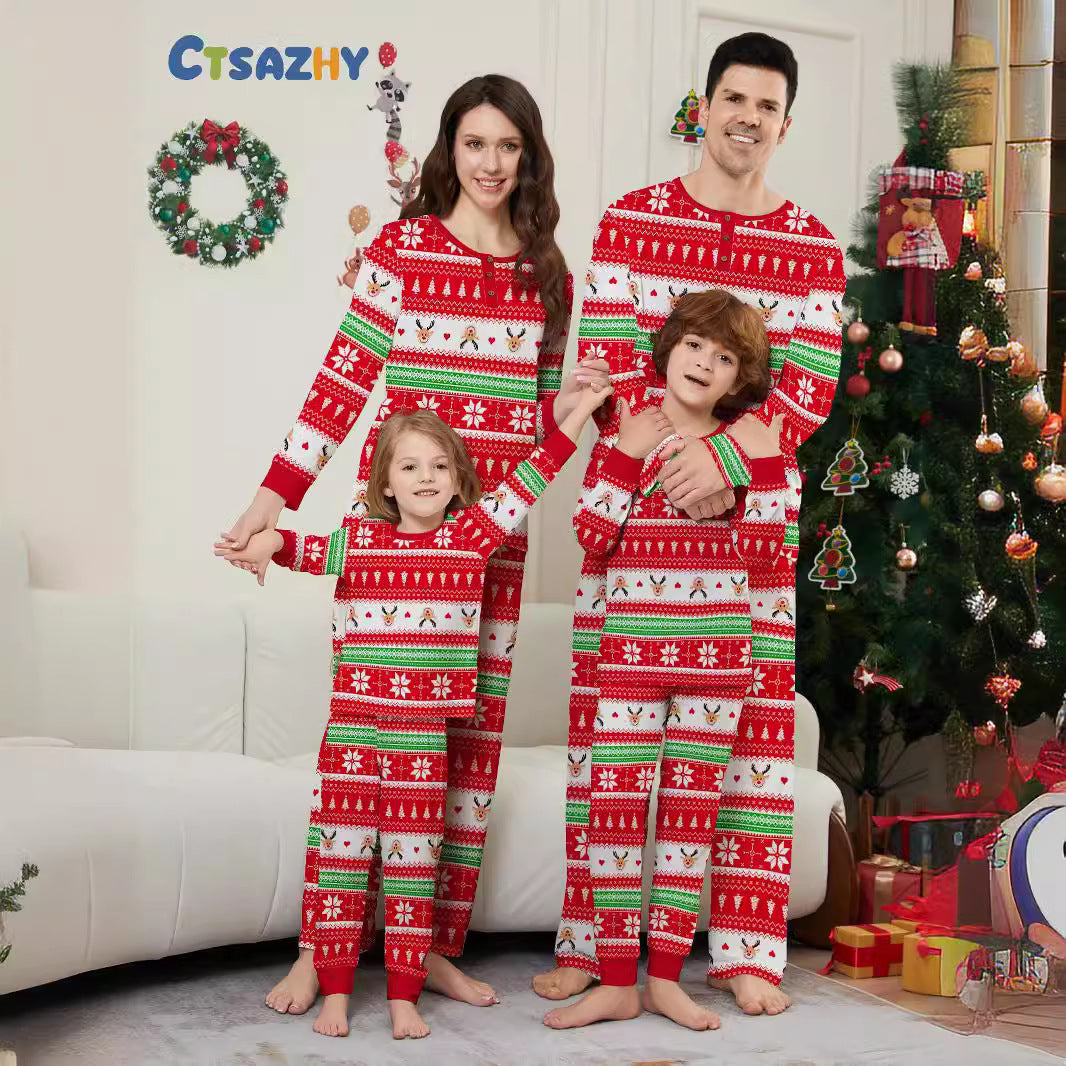 Christmas Deer Snowflake Stripe Printed Matching Family Pajamas Sleepwear