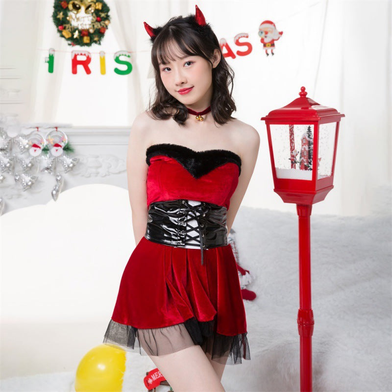 Little Red Riding Hood Costume Women Christmas Cloak Cape Dress Holiday