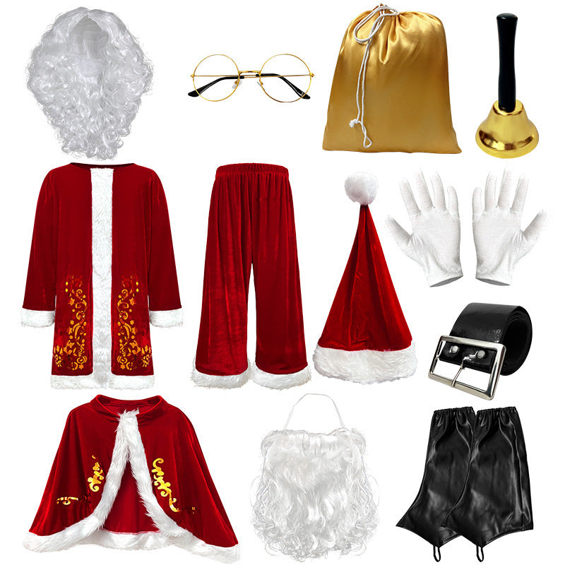 Santa Claus Costume Adult Velvet Christmas Performance Outfit with Beard