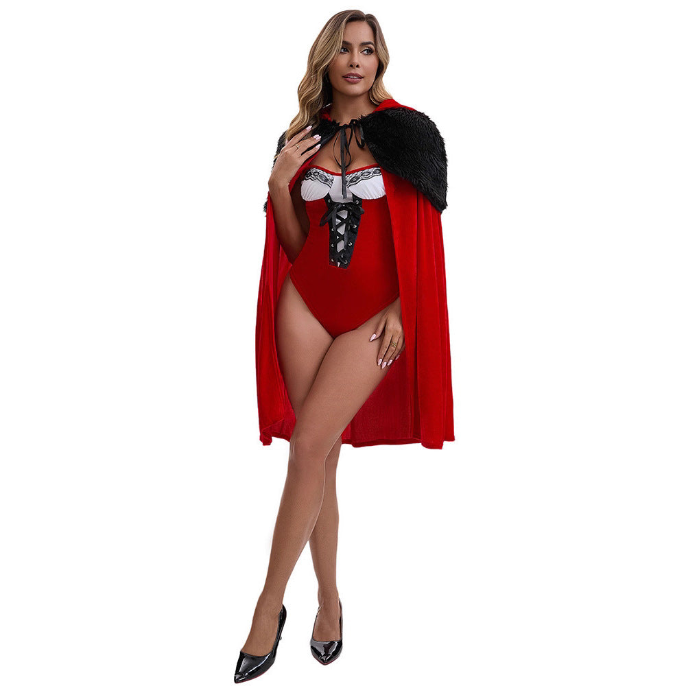 Christmas Adult Costume Set with Detachable Hooded Cloak for Stage Performance