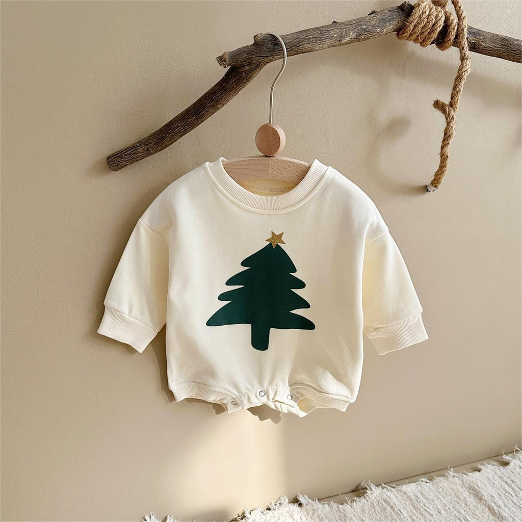 Christmas tree letter printed long sleeved baby triangle jumpsuit autumn