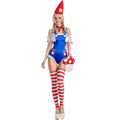 Circus Clown Costume for Women, front view on a white background