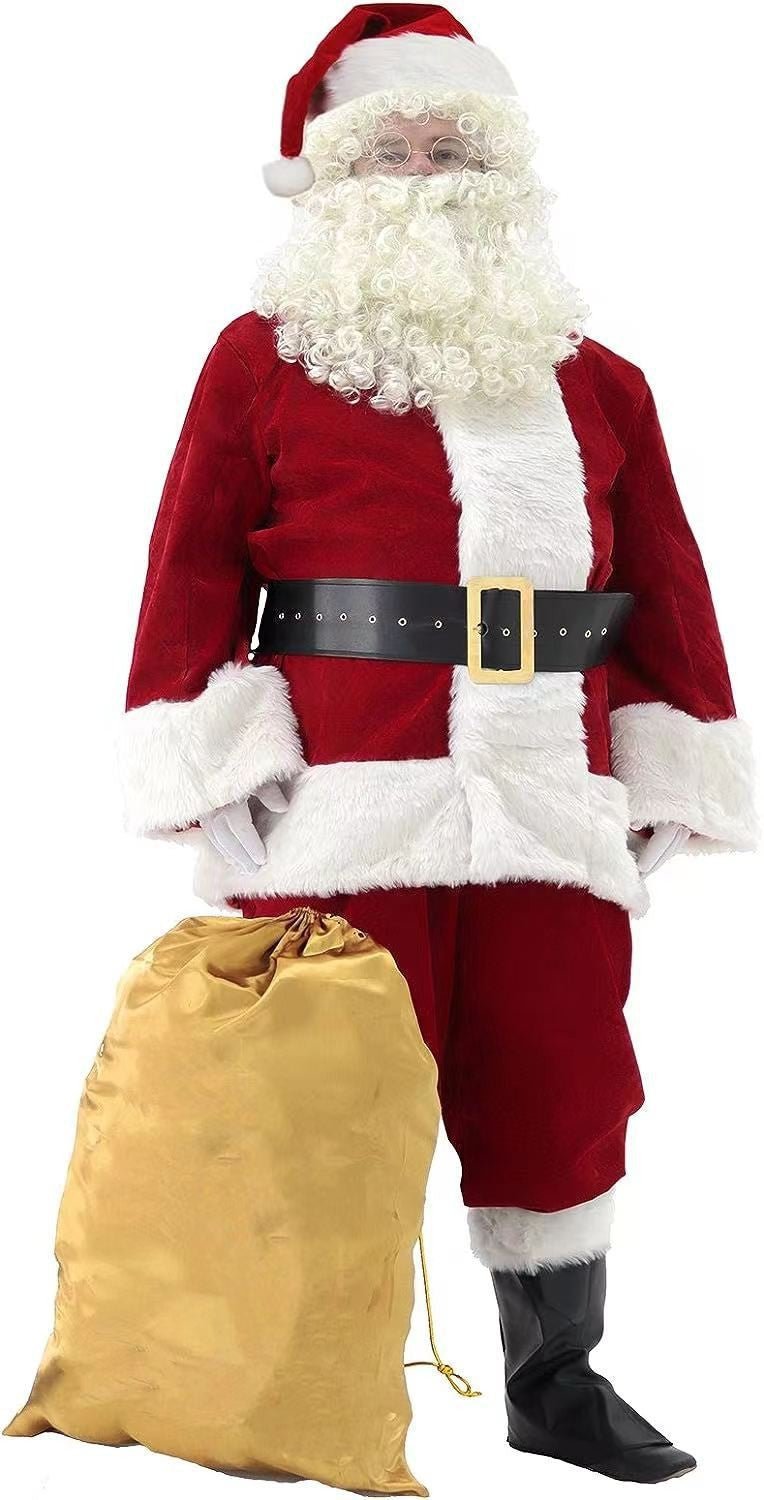 Unisex Christmas Costume Premium Santa Claus Suit Fleece Santa Outfit Complete Set