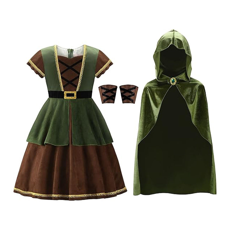 Medieval Hooded Cloak for Kids, product photo 2 on a white background