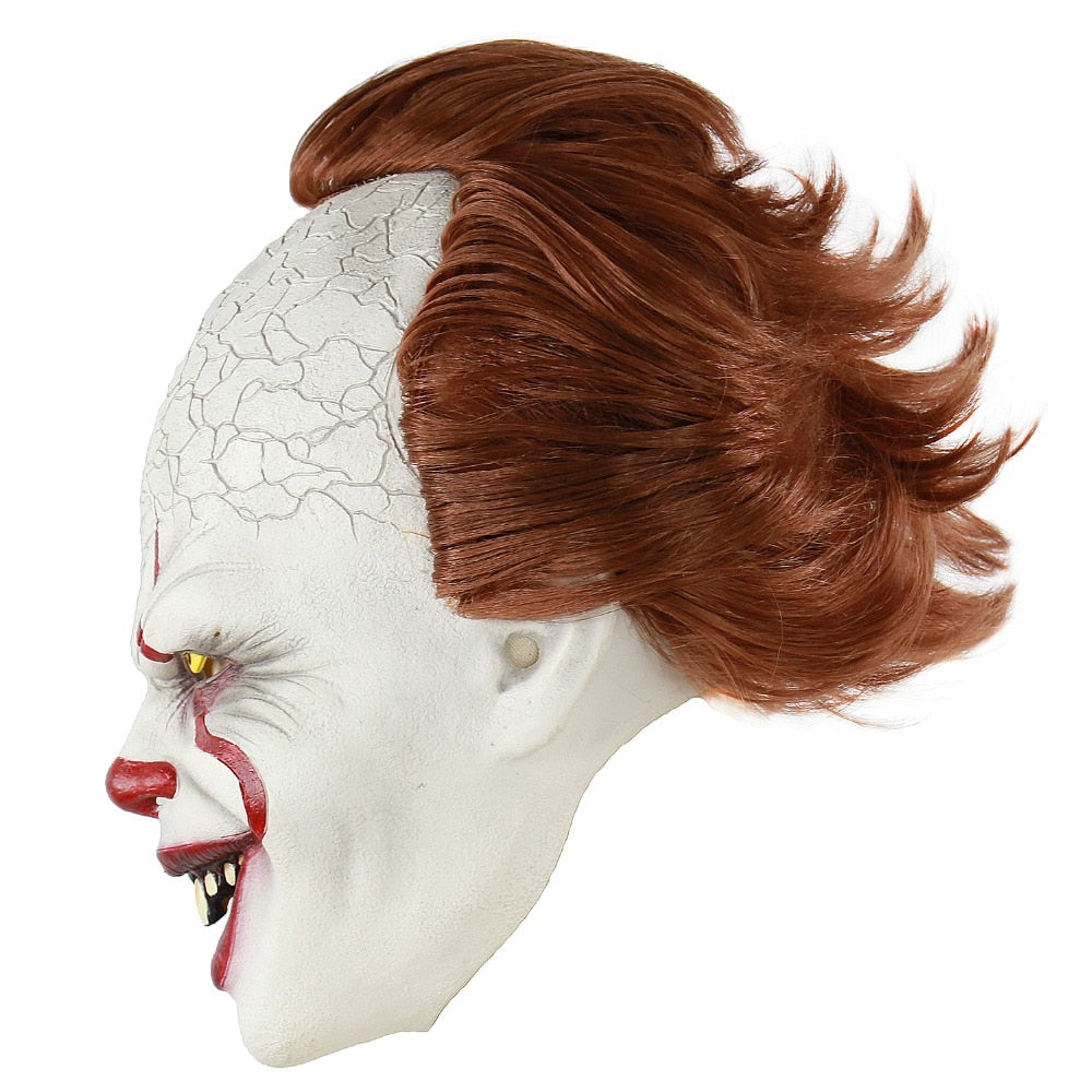 Scary Clown Latex Mask for Adults, front view on a white background