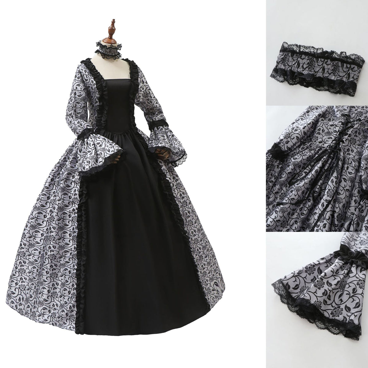 Victorian Costume Women Retro Dress Halloween Cosplay Vintage Gown